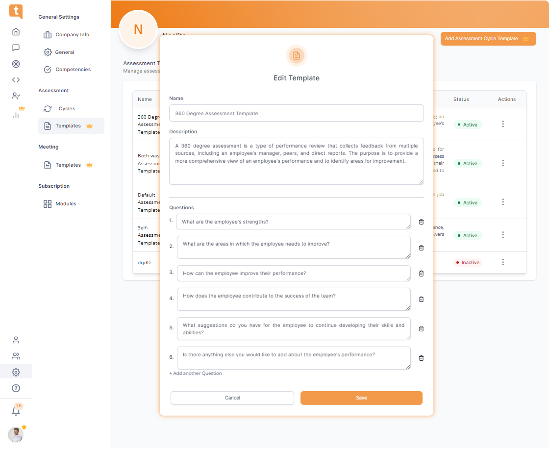 assessment templates